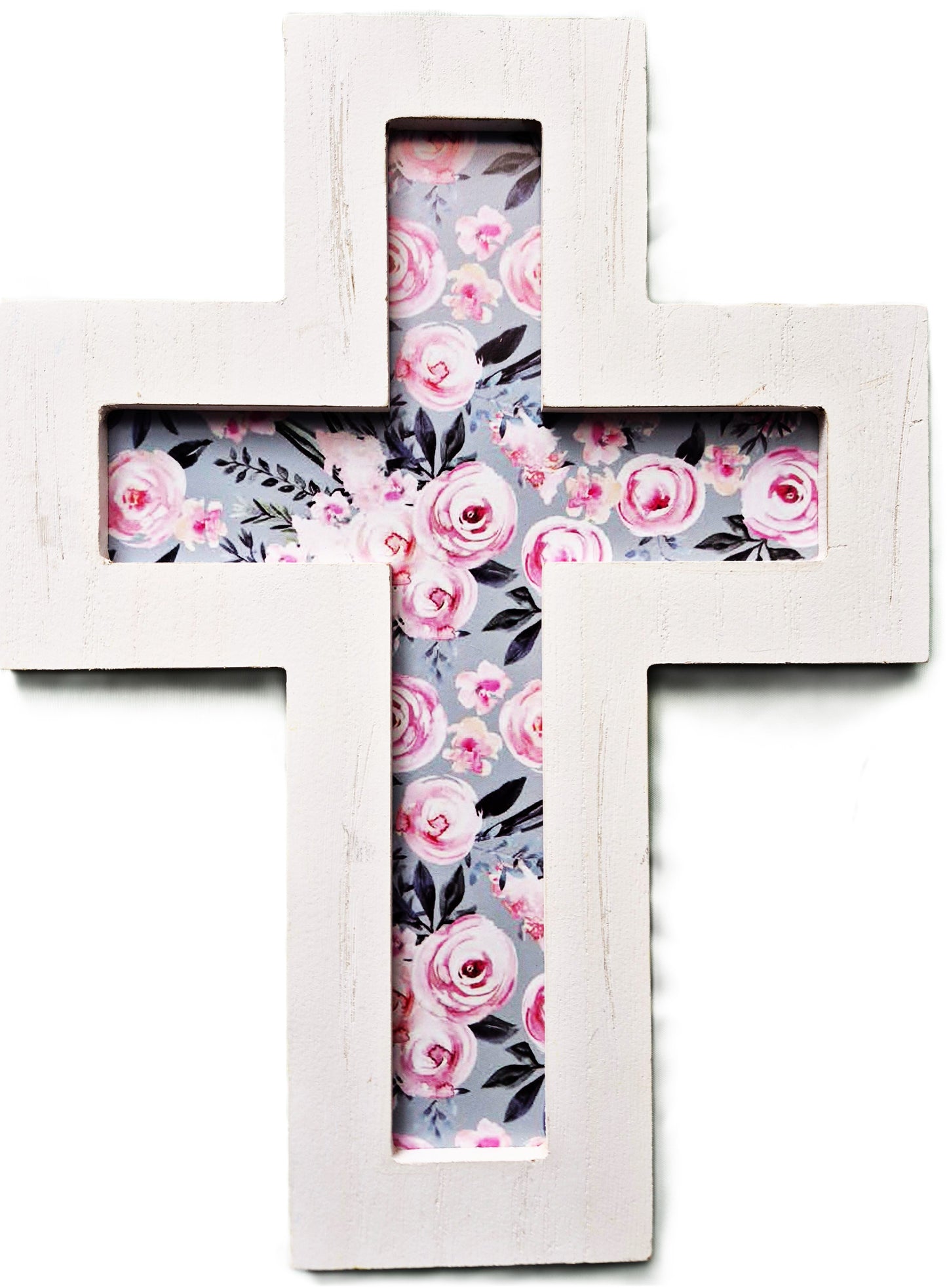 Weißes Rosen-Wandkreuz von Spiritual Harvest (Neu, Holz, 30,5 cm x 22,9 cm)