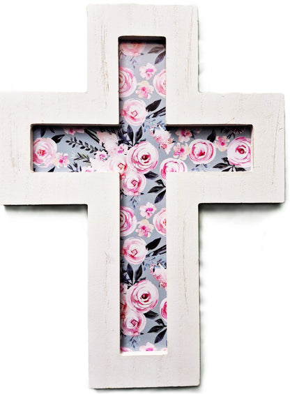 Weißes Rosen-Wandkreuz von Spiritual Harvest (Neu, Holz, 30,5 cm x 22,9 cm)