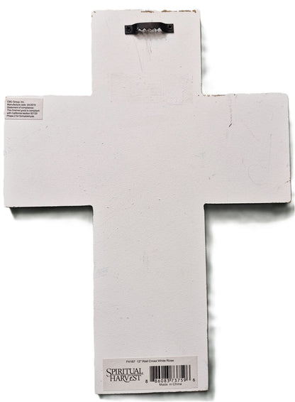 Weißes Rosen-Wandkreuz von Spiritual Harvest (Neu, Holz, 30,5 cm x 22,9 cm)