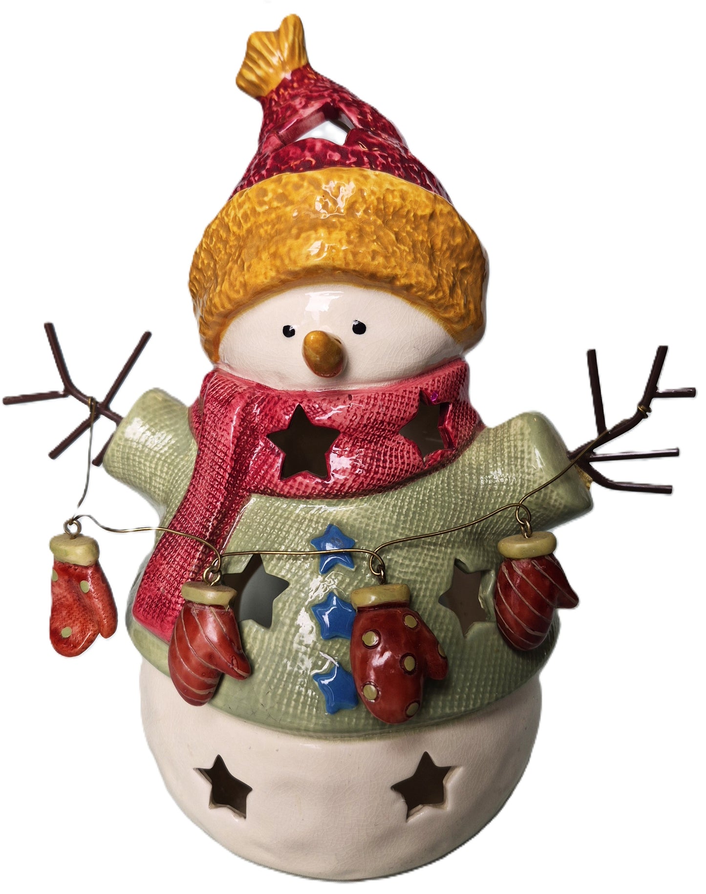 Schneemann Teelicht-Turm aus Keramik (Sehr gut, 25,4 cm hoch x 20,32 cm breit, Kohl's Modell 065-50-56)