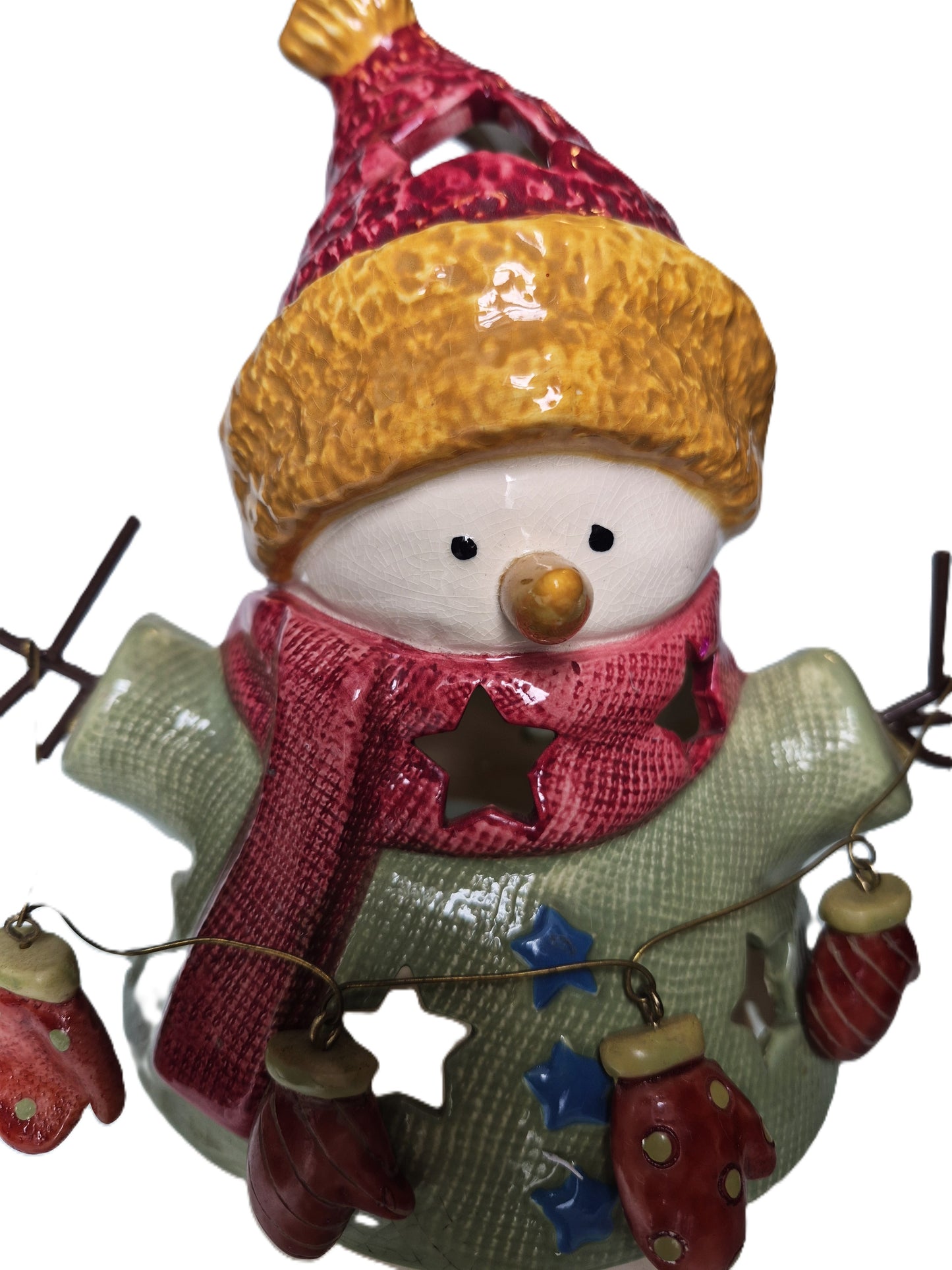Schneemann Teelicht-Turm aus Keramik (Sehr gut, 25,4 cm hoch x 20,32 cm breit, Kohl's Modell 065-50-56)