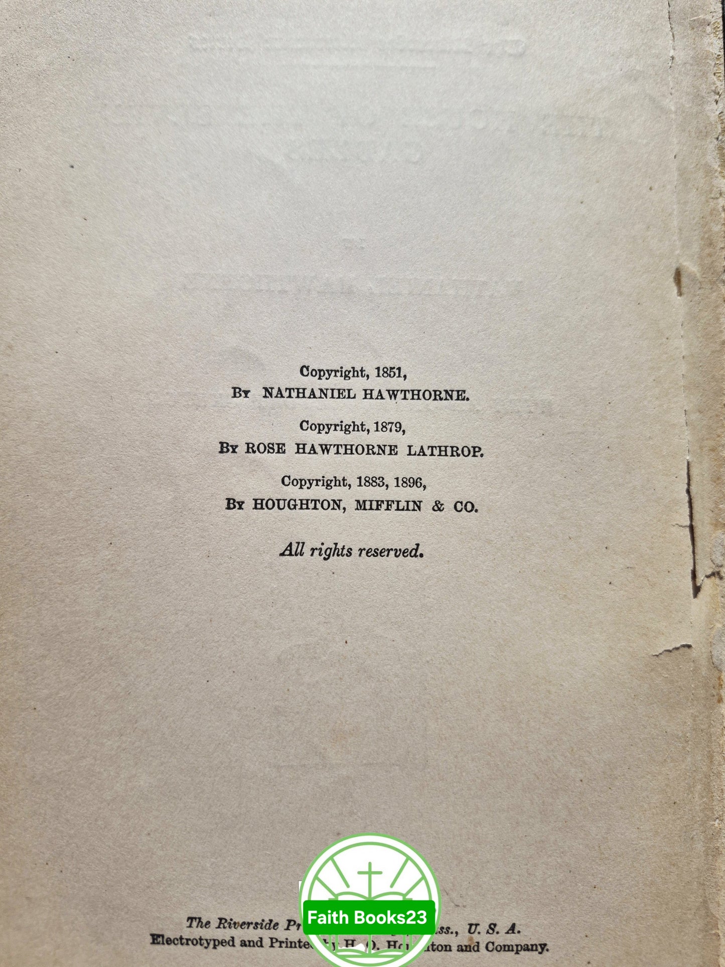 Riverside Literature Series: Das Haus der sieben Giebel von Nathaniel Hawthorne (Akzeptabel, 1896, Taschenbuch, 378 Seiten, Houghton Mifflin) SELTEN