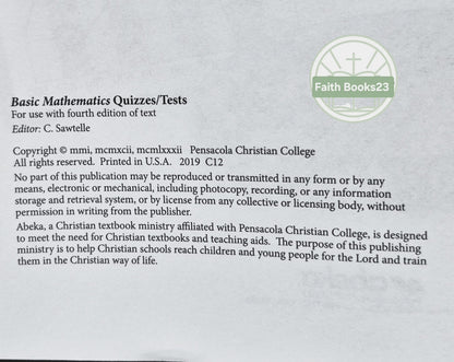 Abeka Basic Mathematics Grade 7 Quiz/Test Key 4th edition (NEW 2019, Pbk, 142 pages)