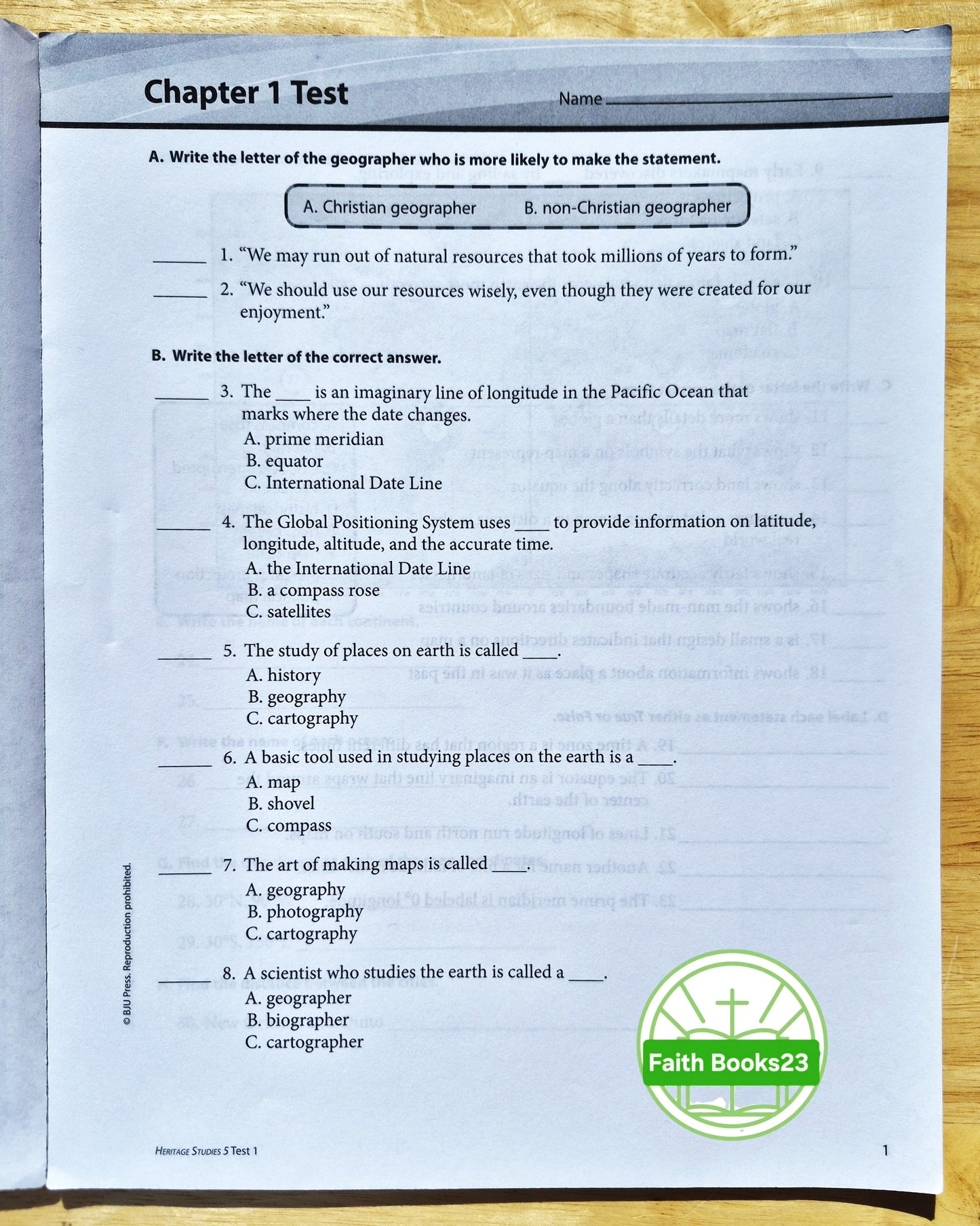 Heritage Studies 5 Student Tests Third Edition by BJU Press (Like New, 2010, Pbk, Tests 1-12)