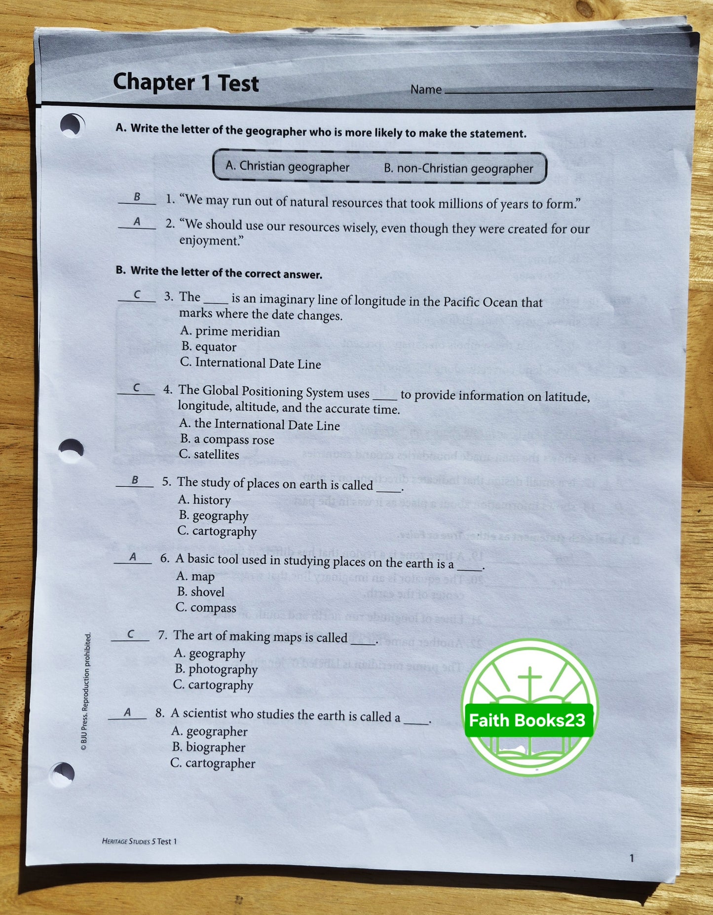 Heritage Studies 5 Test Answer Key Third Edition von BJU Press (Sehr gut, 2010, Tb, Tests 1-12)