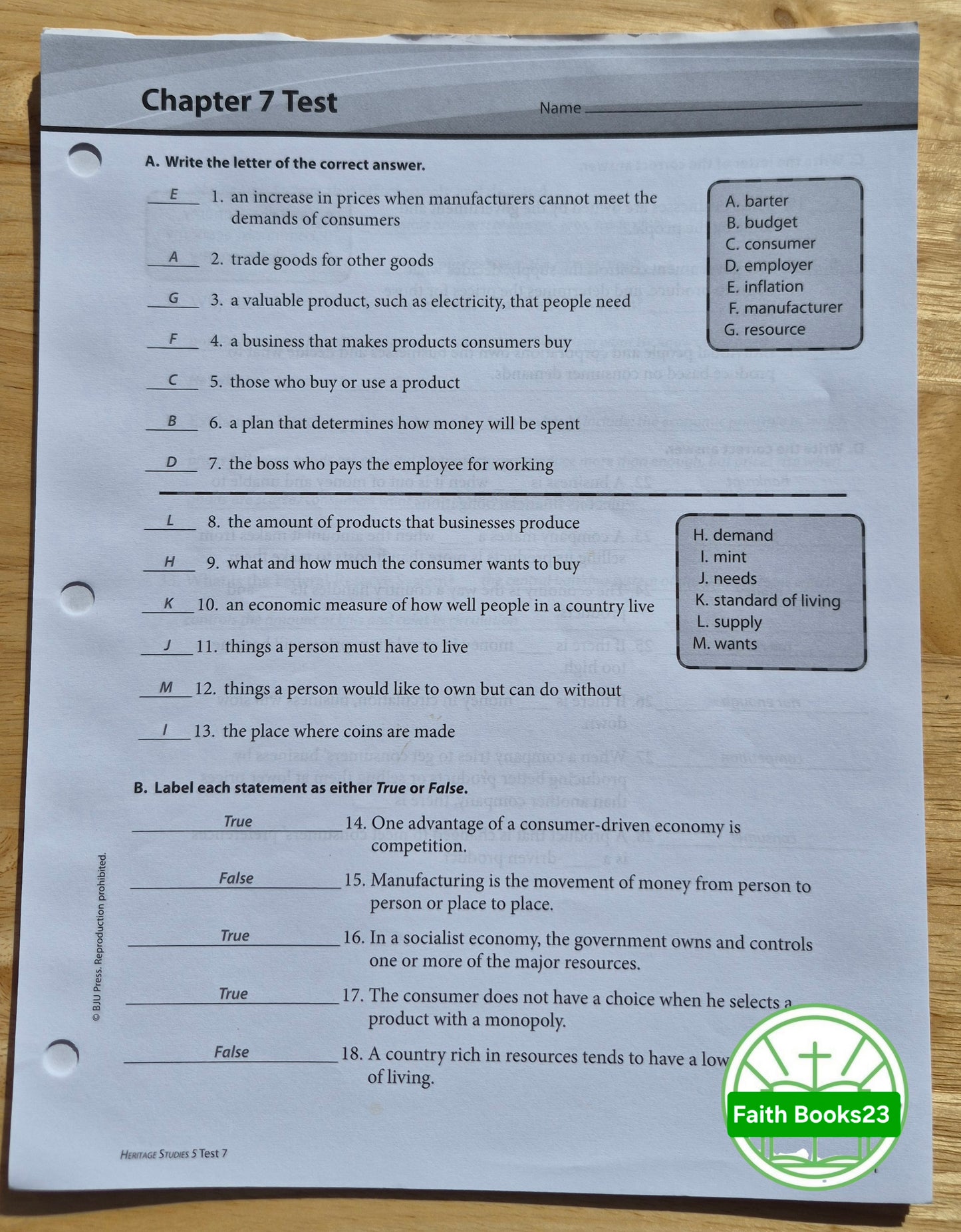 Heritage Studies 5 Test Answer Key Third Edition von BJU Press (Sehr gut, 2010, Tb, Tests 1-12)