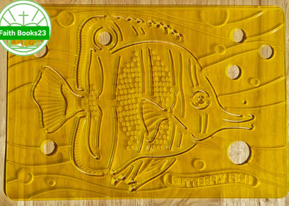 Melissa & Doug SET 4 Meerestiere Textur-Schablonen/Durchreibplatten: Seepferdchen, Schlammkrabbe, Meeresschildkröte, Falterfisch