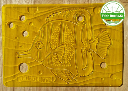 Melissa & Doug SET 4 Meerestiere Textur-Schablonen/Durchreibplatten: Seepferdchen, Schlammkrabbe, Meeresschildkröte, Falterfisch