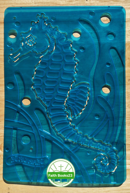 Melissa & Doug SET 4 Meerestiere Textur-Schablonen/Durchreibplatten: Seepferdchen, Schlammkrabbe, Meeresschildkröte, Falterfisch