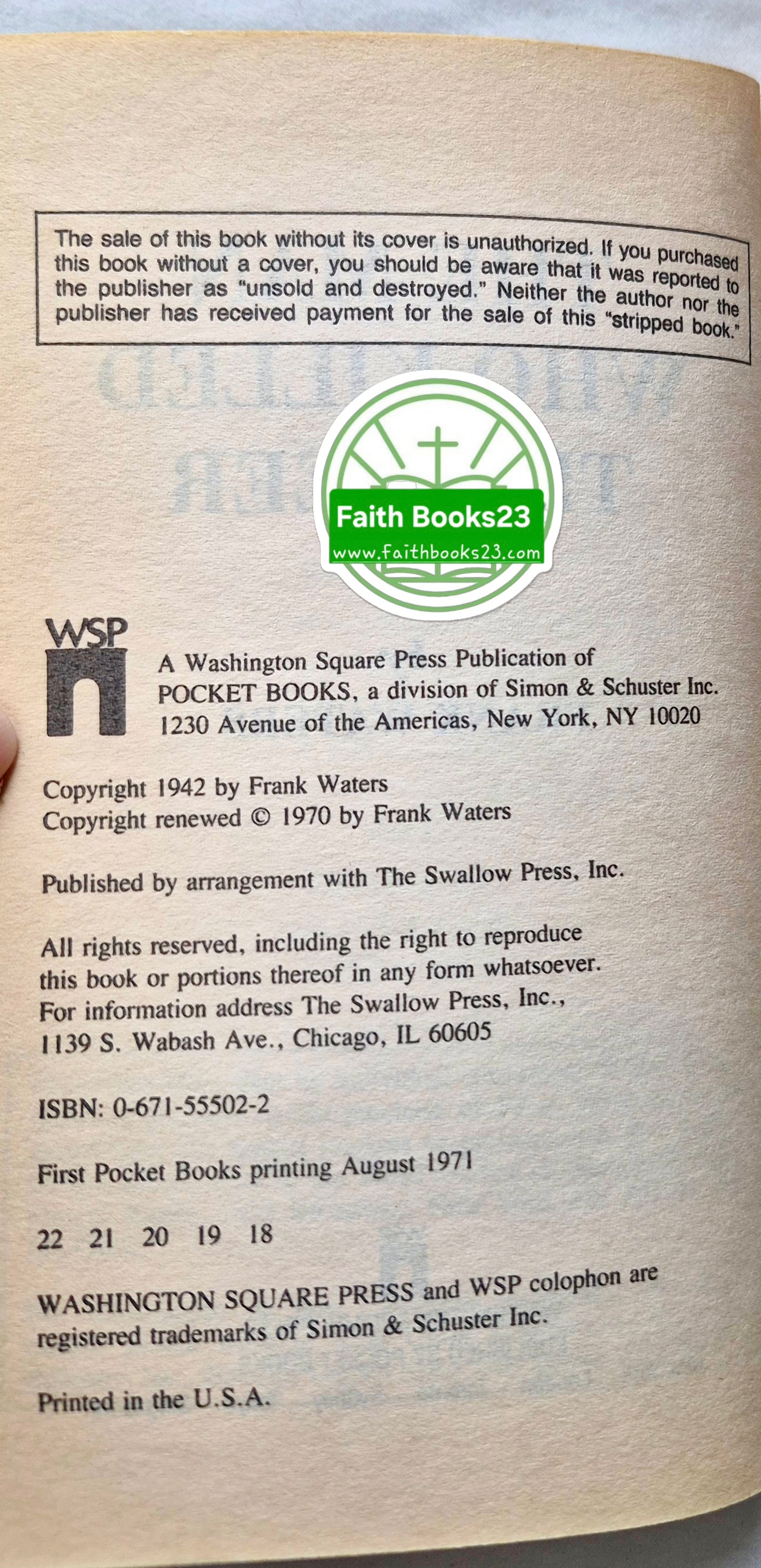 The Man Who Killed the Deer von Frank Waters (Sehr gut, 1971, Taschenbuch, 218 Seiten, Pocket Books)
