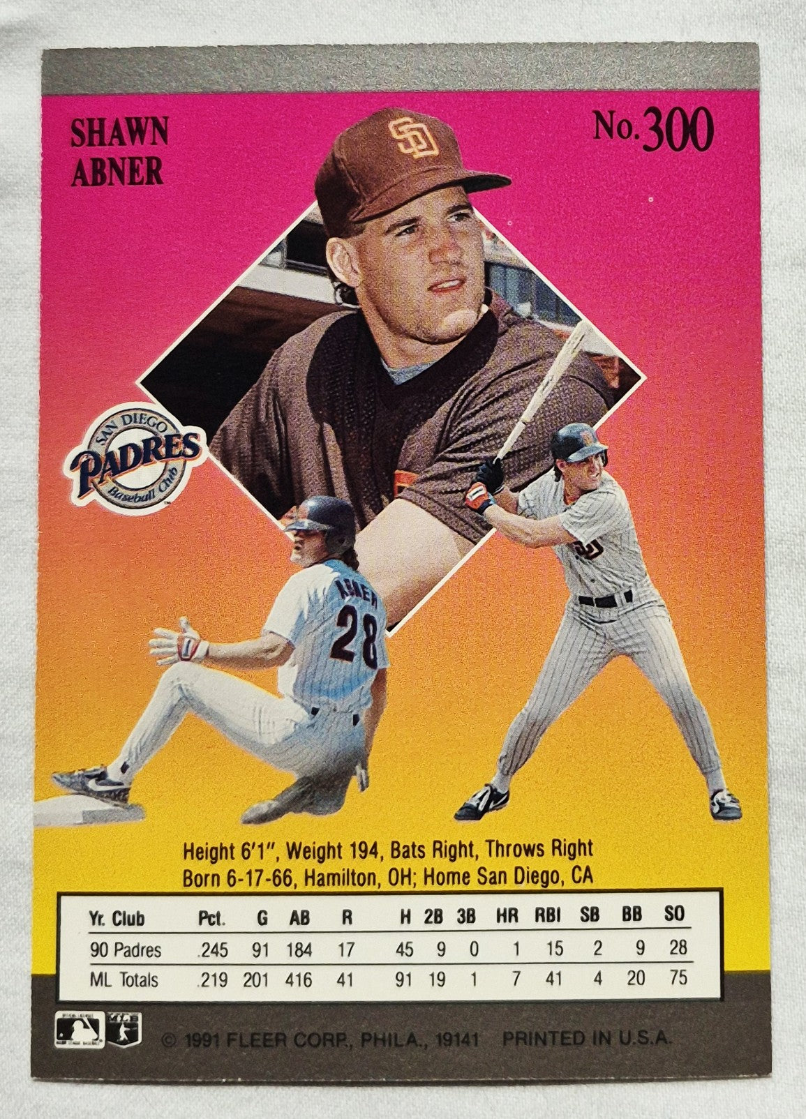 1991 Fleer Ultra #300 Shawn Abner San Diego Padres Baseball Card (Very good)