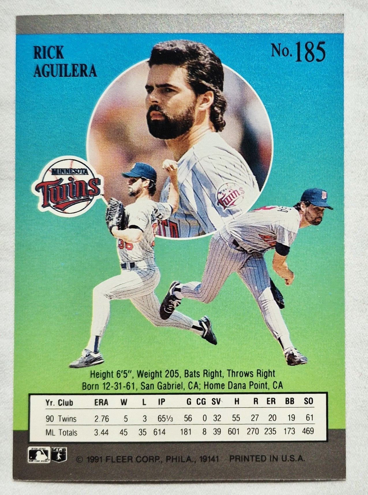 1991 Fleer Ultra Rick Aguilera Minnesota Twins Pitcher #185 Baseballkarte (Sehr gut)