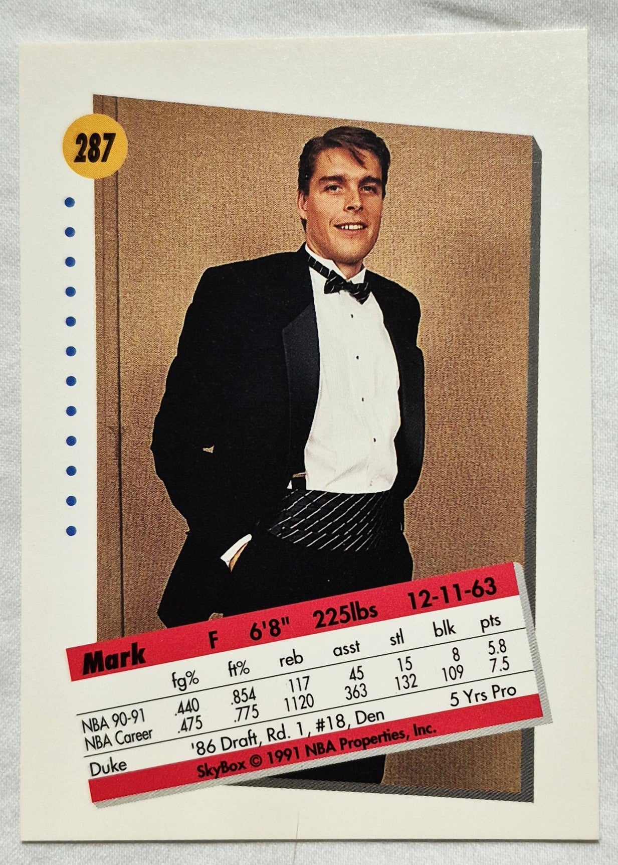 1991-92 Skybox Mark Alarie Washington Bullets #287 Basketballkarte (Sehr gut)