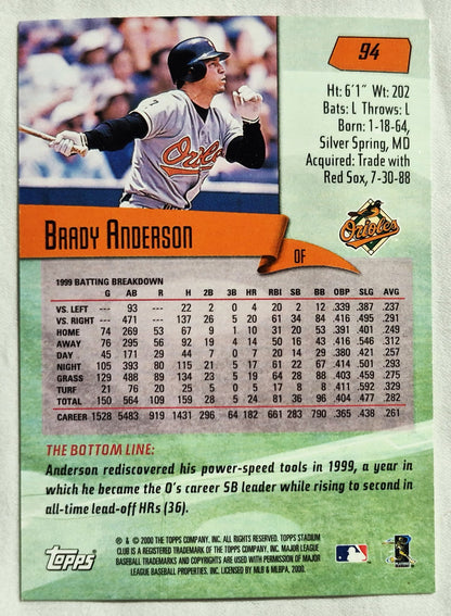 2000 Stadium Club Brady Anderson Baltimore Orioles #94 Baseball Card TOPPS