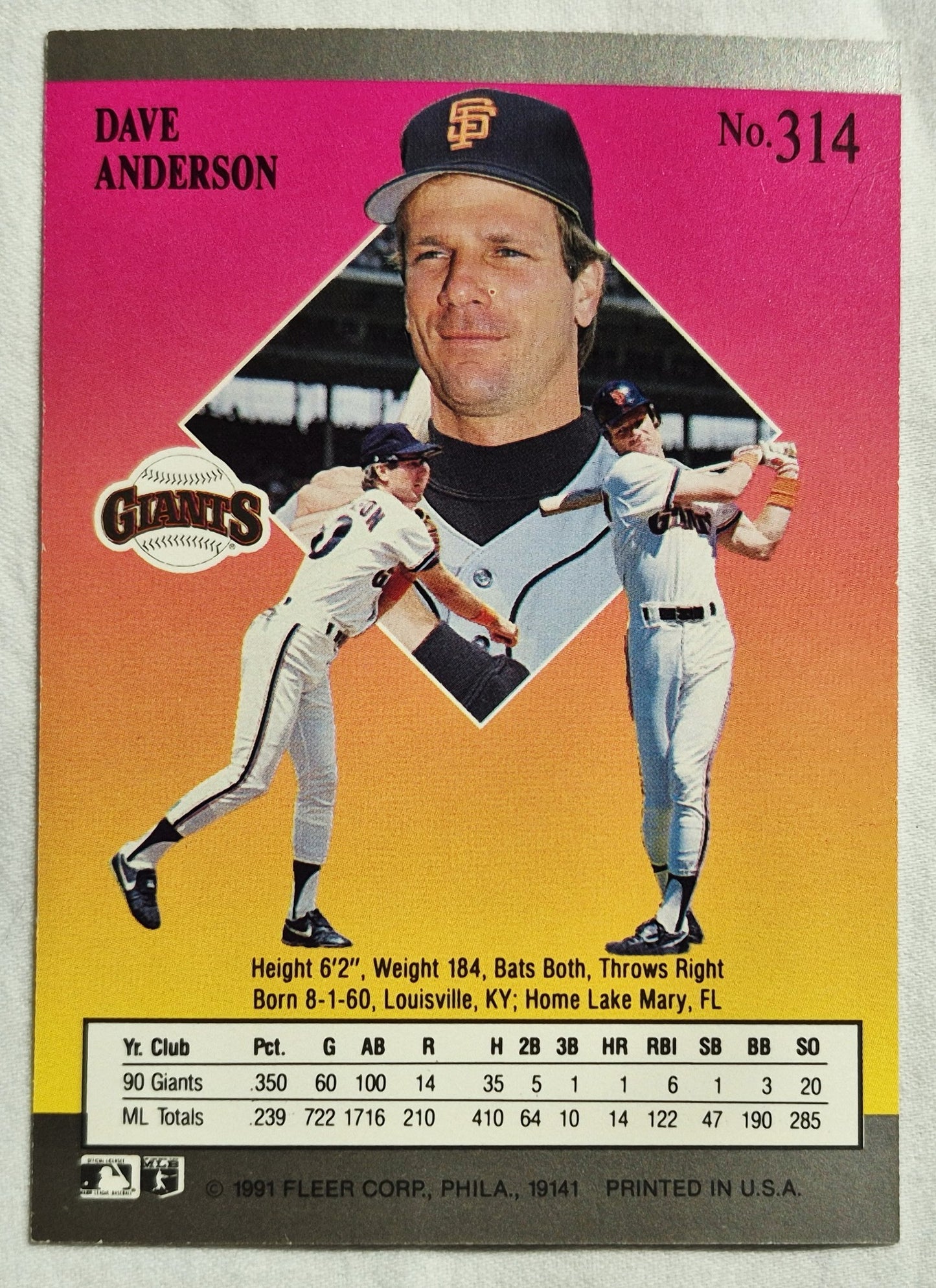Anderson Dave San Francisco Giants 1991 Fleer Ultra #314 (Exzellent)