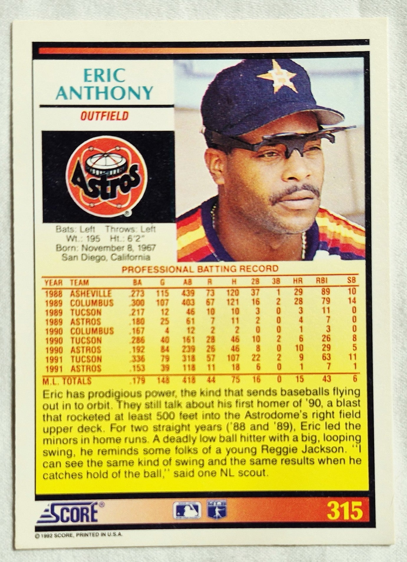 Anthony Eric Houston Astros 1992 Score #315 (Exzellent)