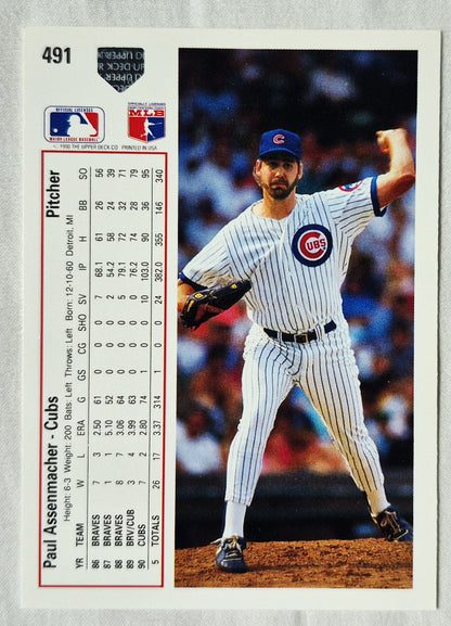 Paul Assenmacher Chicago Cubs Pitcher 1991 Upper Deck #491 Baseballkarte (Exzellent)