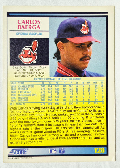Carlos Baerga Cincinnati Reds Second Base 1992 Score #128 Baseballkarte (Exzellent)