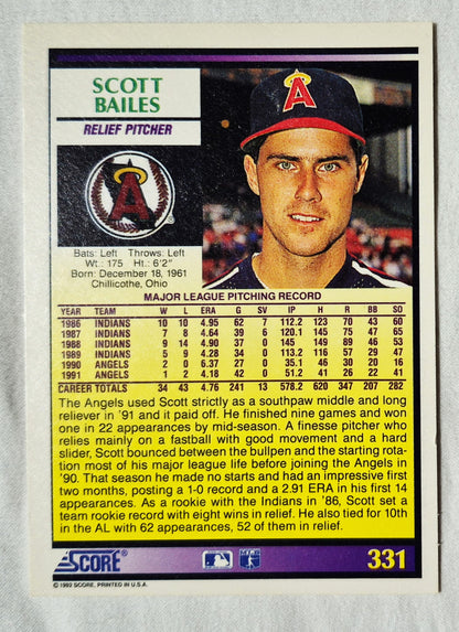 Scott Bailes California Angels Relief Pitcher 1992 Score #331 Baseballkarte (Exzellent)