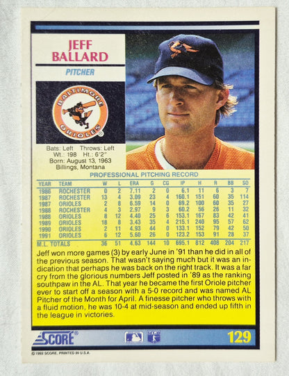 Jeff Ballard Baltimore Orioles Pitcher 1992 Score #129 Baseballkarte (Exzellent)