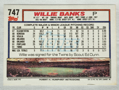 Willie Banks Minnesota Twins Pitcher 1991 Topps #747 Baseballkarte (Exzellent)