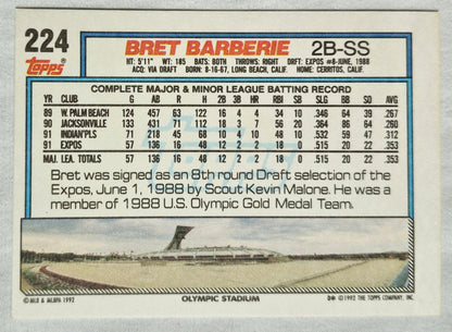 Bret Barberie Montreal Expos Second Base 1991 Topps #224 Baseballkarte (Ausgezeichnet)