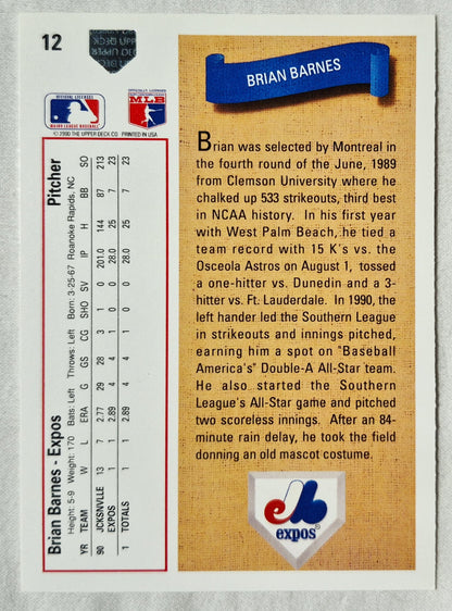 Brian Barnes Montreal Expos Pitcher 1991 Upper Deck #12 Baseballkarte (Exzellent)
