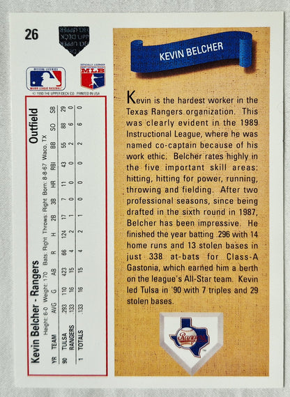 Kevin Belcher Texas Rangers Outfield 1991 Upper Deck #26 Baseballkarte (Exzellent)