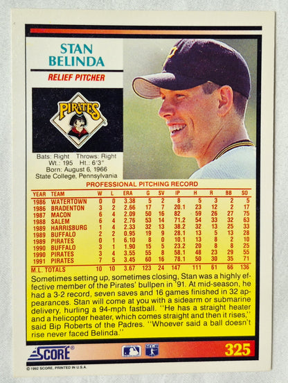 Stan Belinda Pittsburgh Pirates Pitcher 1992 Score #325 Baseballkarte (Exzellent)