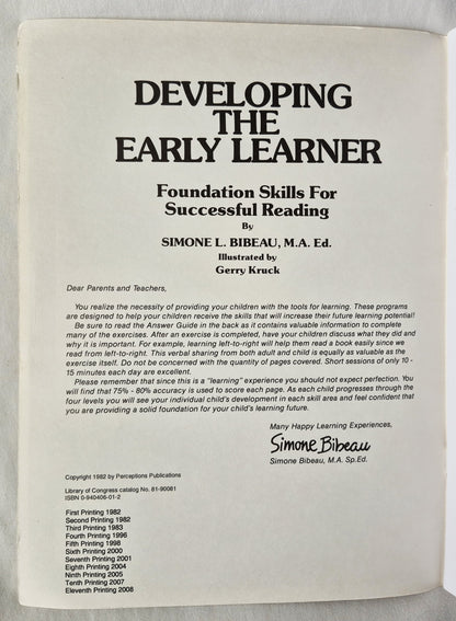 Developing the Early Learner Level 1 von Simone Bibeau M.A. (Sehr gut, 2008, kart., 63 S., Perception Pub.)