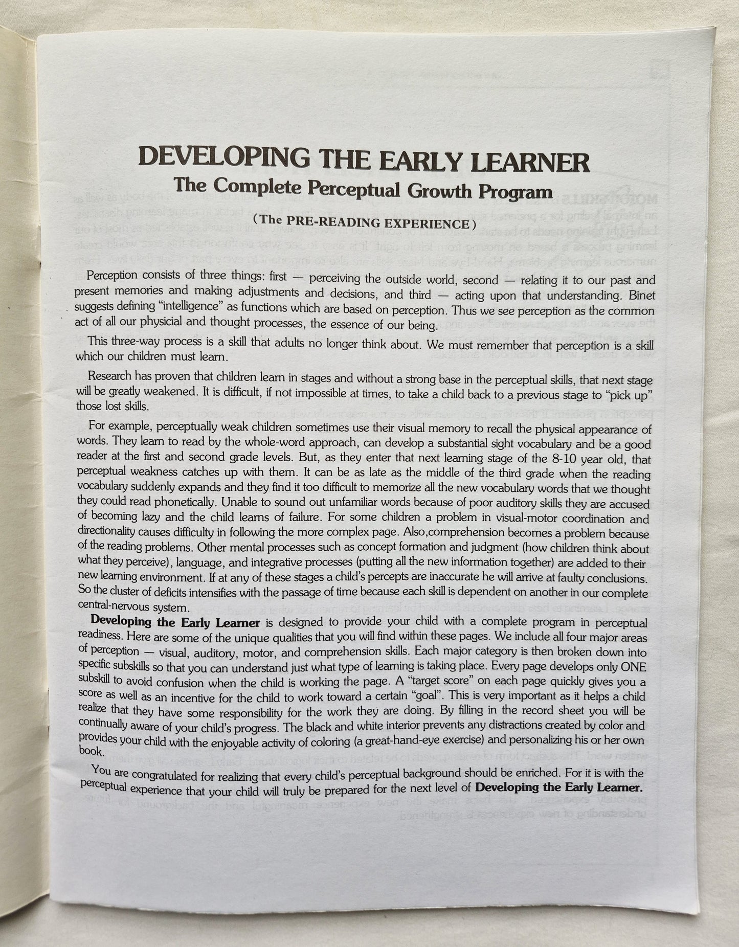 Developing the Early Learner Level 1 von Simone Bibeau M.A. (Sehr gut, 2008, kart., 63 S., Perception Pub.)