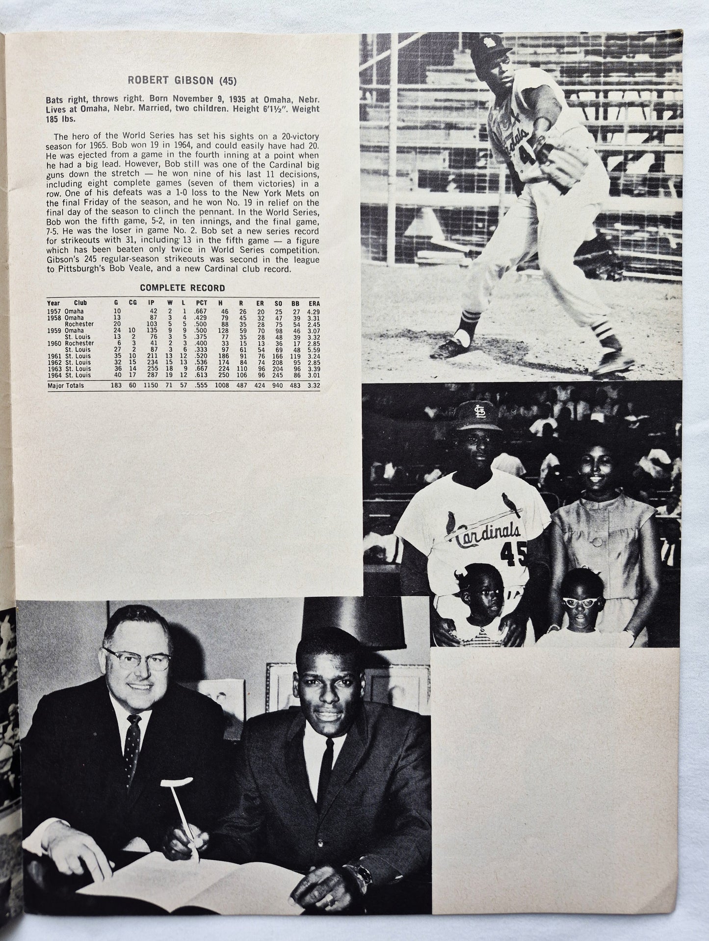 1965 St. Louis Cardinals Baseball World Champions 1965 Yearbook Gibson Brock (Good, Pbk)