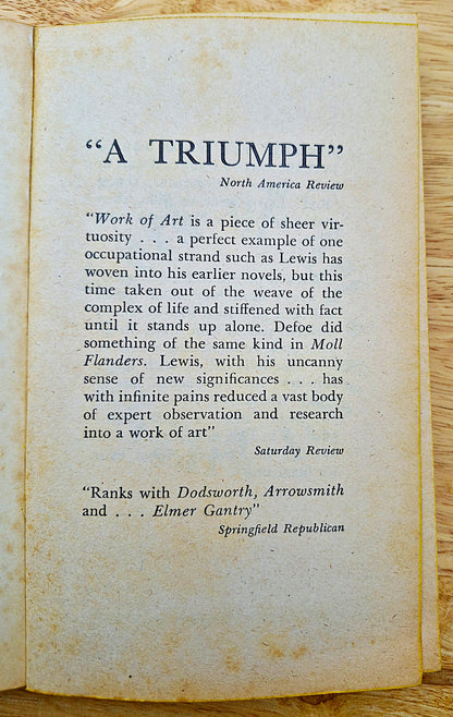 Work of Art von Sinclair Lewis (Gut, 1962, TB, 320 Seiten, Popular Library)