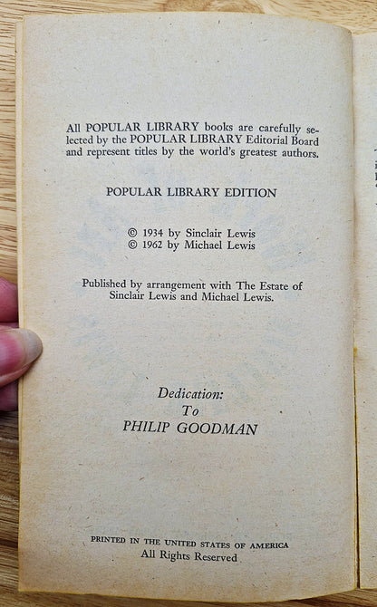 Work of Art von Sinclair Lewis (Gut, 1962, TB, 320 Seiten, Popular Library)