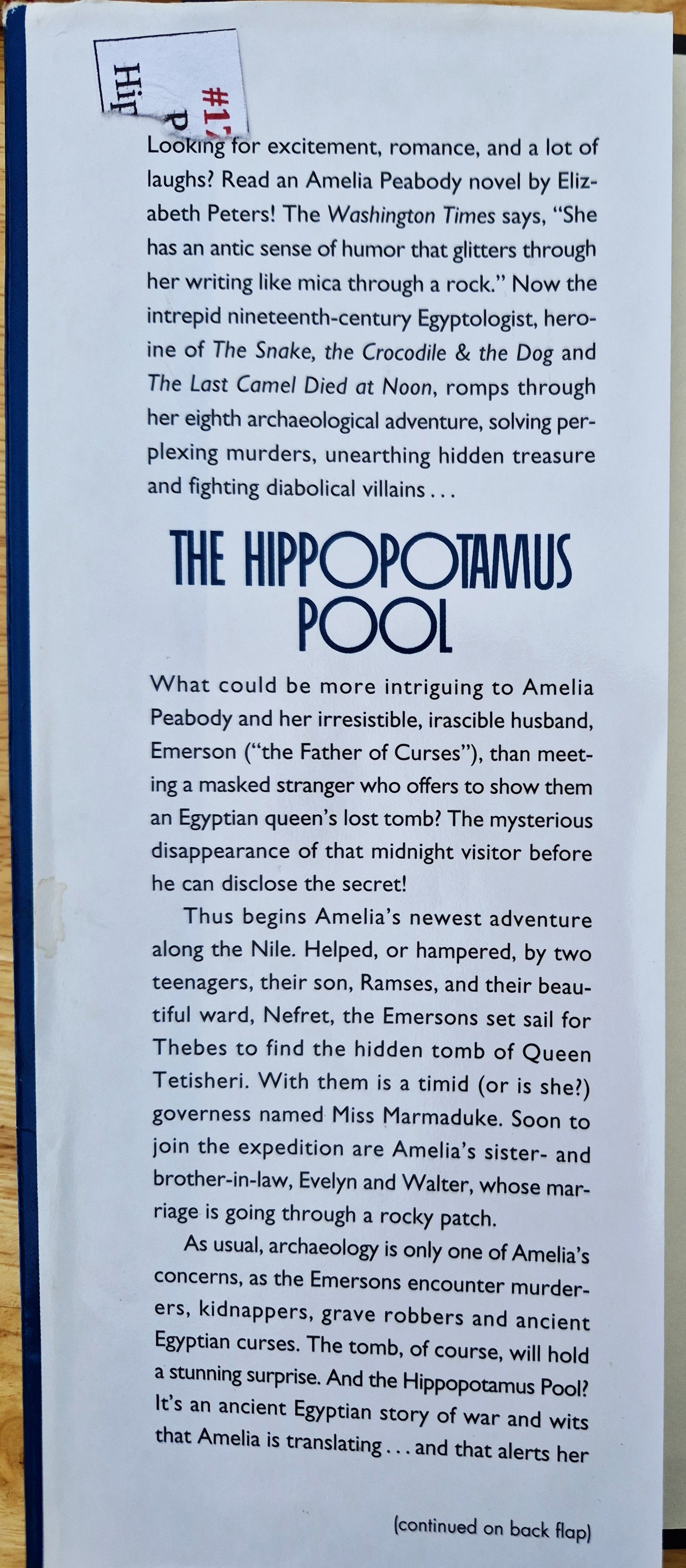 Elizabeth Peters: The Hippopotamus Pool (Amelia Peabody #8, Sehr gut, 1996, HC, 303 Seiten, Warner Books)