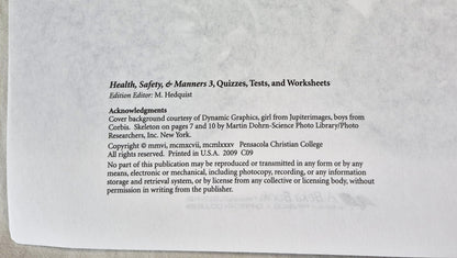 Abeka Health Safety & Manners 3rd Edition Grade 3 Tests, Quizzes, and Worksheets (Wie neu, 2006, Taschenbuch, 43 Seiten, A Beka Book)