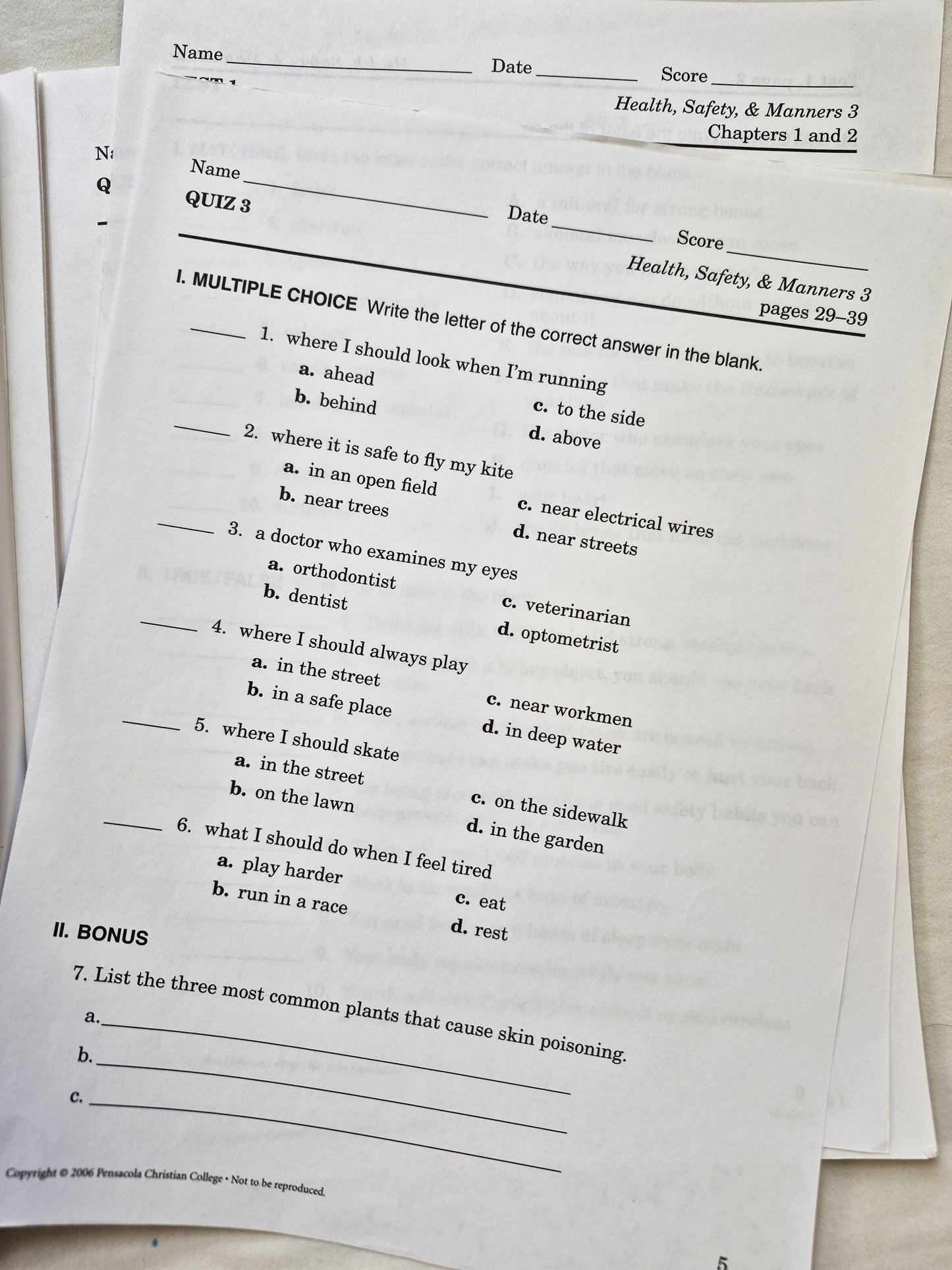 Abeka Health Safety & Manners 3rd Edition Grade 3 Tests, Quizzes, and Worksheets (Wie neu, 2006, Taschenbuch, 43 Seiten, A Beka Book)