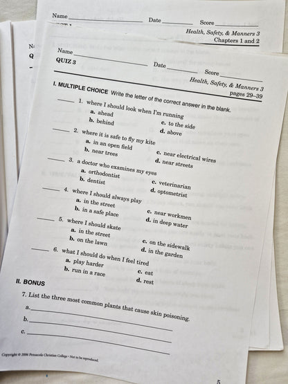 Abeka Health Safety & Manners 3rd Edition Grade 3 Tests, Quizzes, and Worksheets (Wie neu, 2006, Taschenbuch, 43 Seiten, A Beka Book)