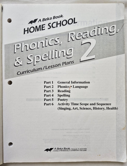 Abeka Homeschool Phonics, Reading & Spelling 2 Lehrplan/Stundenpläne 3. Auflage