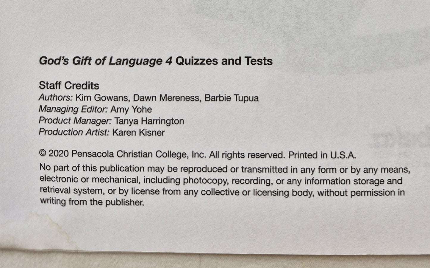 Abeka God's Gift of Language 4 Quiz & Test Key (Sehr gut, 2020, Taschenbuch, 128 S.)