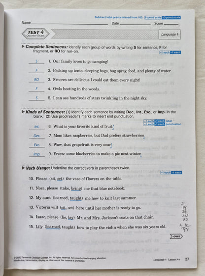 Abeka God's Gift of Language 4 Quiz & Test Key (Sehr gut, 2020, Taschenbuch, 128 S.)