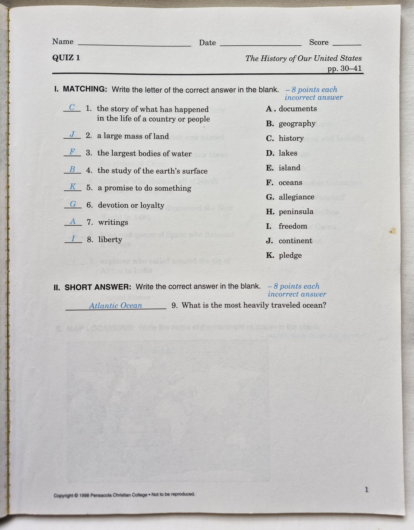 Abeka The History of Our United States Grade 4 Tests & Quizzes Key 3rd Edition (Sehr gut, 2002, Pbk, 118 Seiten)