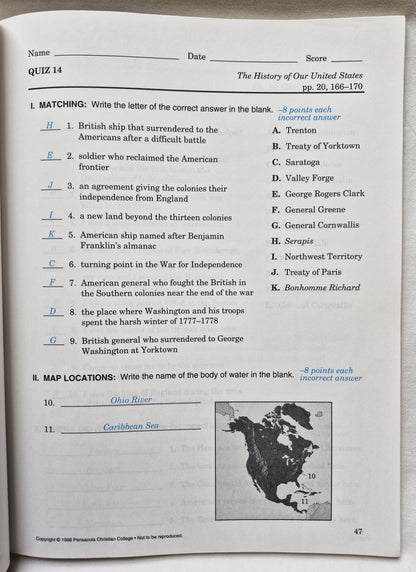 Abeka The History of Our United States Grade 4 Tests & Quizzes Key 3rd Edition (Sehr gut, 2002, Pbk, 118 Seiten)