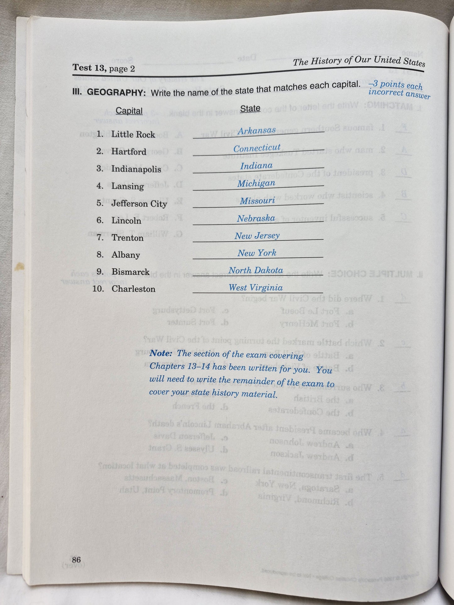 Abeka The History of Our United States Grade 4 Tests & Quizzes Key 3rd Edition (Sehr gut, 2002, Pbk, 118 Seiten)