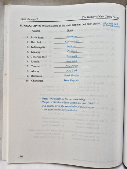 Abeka The History of Our United States Grade 4 Tests & Quizzes Key 3rd Edition (Sehr gut, 2002, Pbk, 118 Seiten)