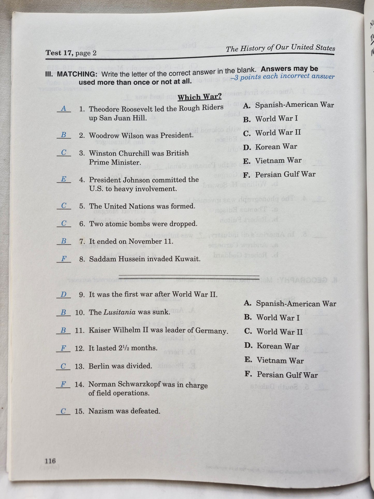 Abeka The History of Our United States Grade 4 Tests & Quizzes Key 3rd Edition (Sehr gut, 2002, Pbk, 118 Seiten)