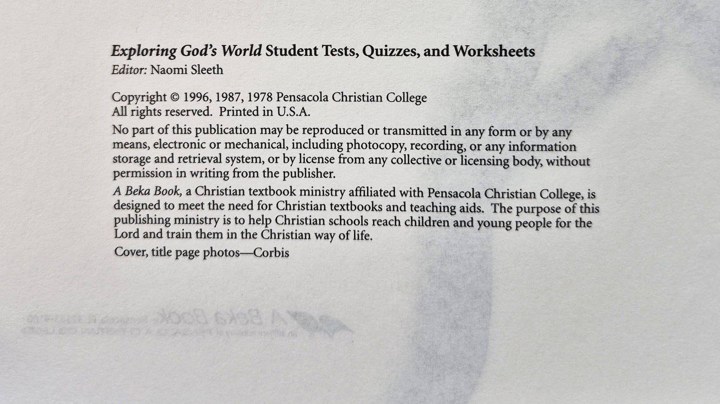 Abeka Exploring God's World Grade 3 Tests/Quizzes/Worksheets (Gut, 1996, Taschenbuch, 56 S.)