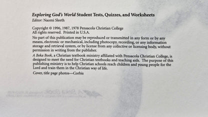 Abeka Exploring God's World Grade 3 Tests/Quizzes/Worksheets (Gut, 1996, Taschenbuch, 56 S.)