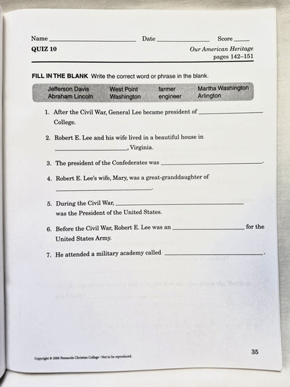 Abeka Our American Heritage Grade 3 Quizzes and Tests 4. Auflage (Wie neu, 2006, Pbk, 65 Seiten)