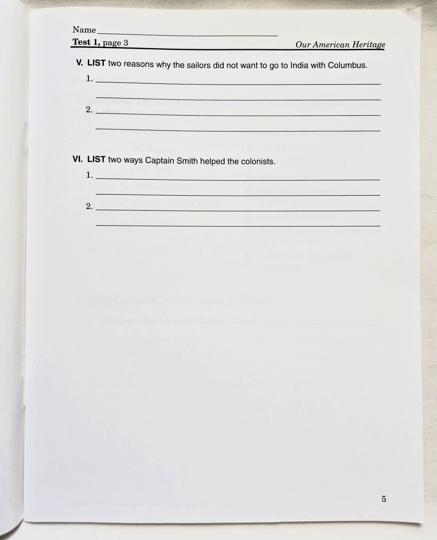 Abeka Our American Heritage Grade 3 Quizzes and Tests 4. Auflage (Wie neu, 2006, Pbk, 65 Seiten)